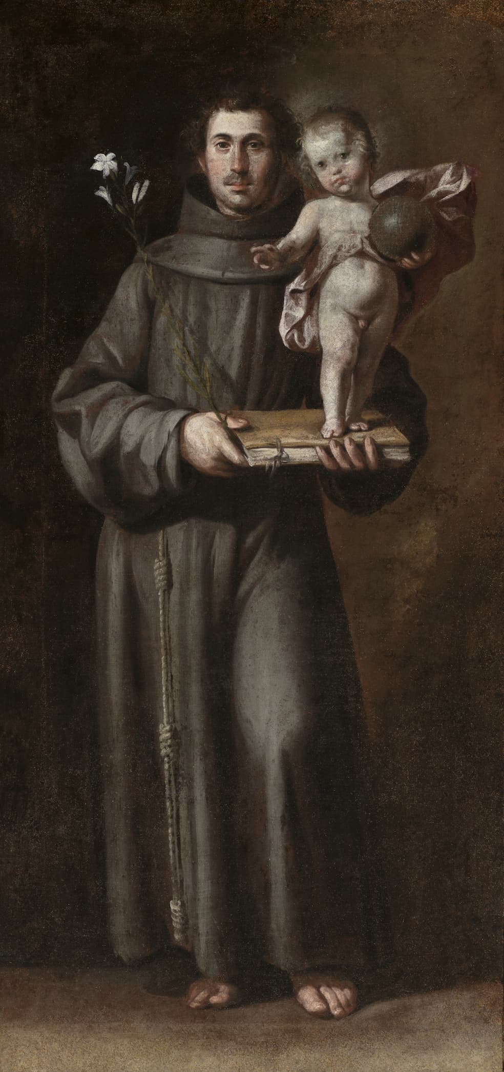 Heilige Antonius van Padua met het kind Jezus, een witte lelie en het Evangelieboek, door Antonio del Castillo y Saavedra (ca. 1645)