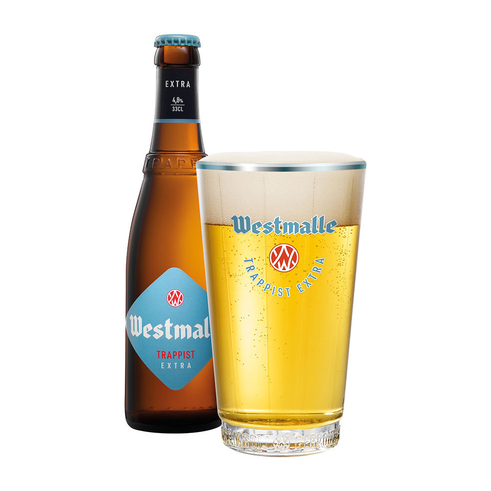 Het lichte bier Westmalle Extra in zijn unieke nieuwe glas