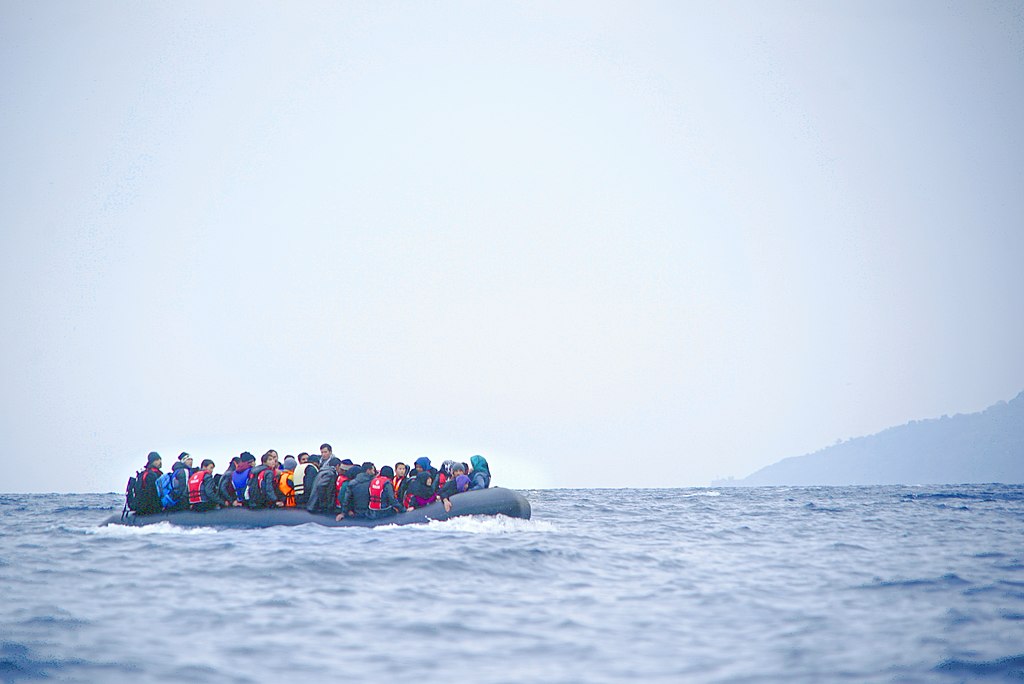 Vluchtelingen steken de Middellandse Zee over van de Turkse kust naar het Griekse eiland Lesbos, 29 januari 2016