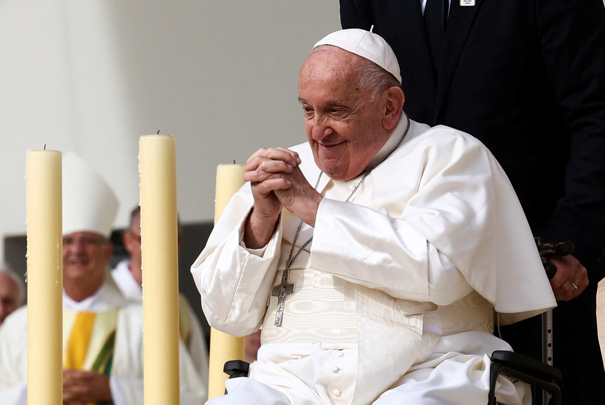 Paus Franciscus tijdens de afsluitende eucharistieviering in het Koning Boudewijnstadion.