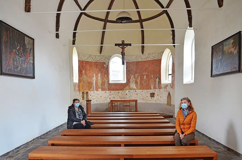 In de Onze-Lieve-Vrouw van Lourdeskapel in Spalbeek bevinden zich muurschilderingen uit de veertiende eeuw. © Tony Dupont