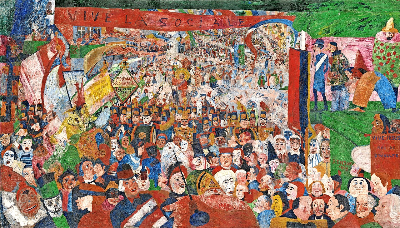 De intrede van Christus in Brussel van James Ensor. “Je begrijpt er niets van als je het lijdensverhaal van Christus niet kent”, zegt Didier Pollefeyt. © James Ensor / www.getty.edu / Publiek domein, https://commons.wikimedia.org