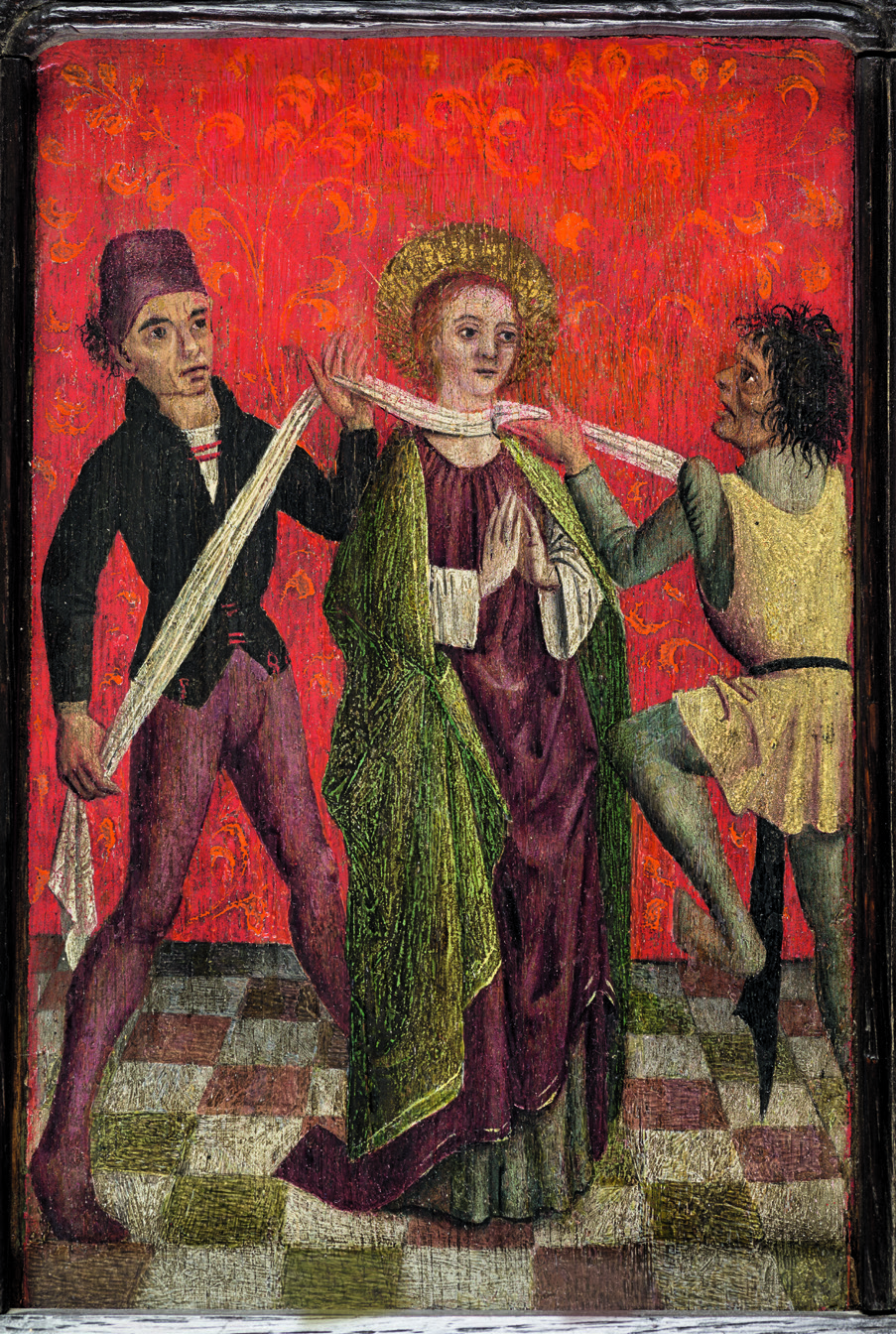 Het paneel met de wurging van Sint-Godelieve van de Majoor Lambertkoffer, die onlangs opdook in de collectie van Michel Descours in Frankrijk