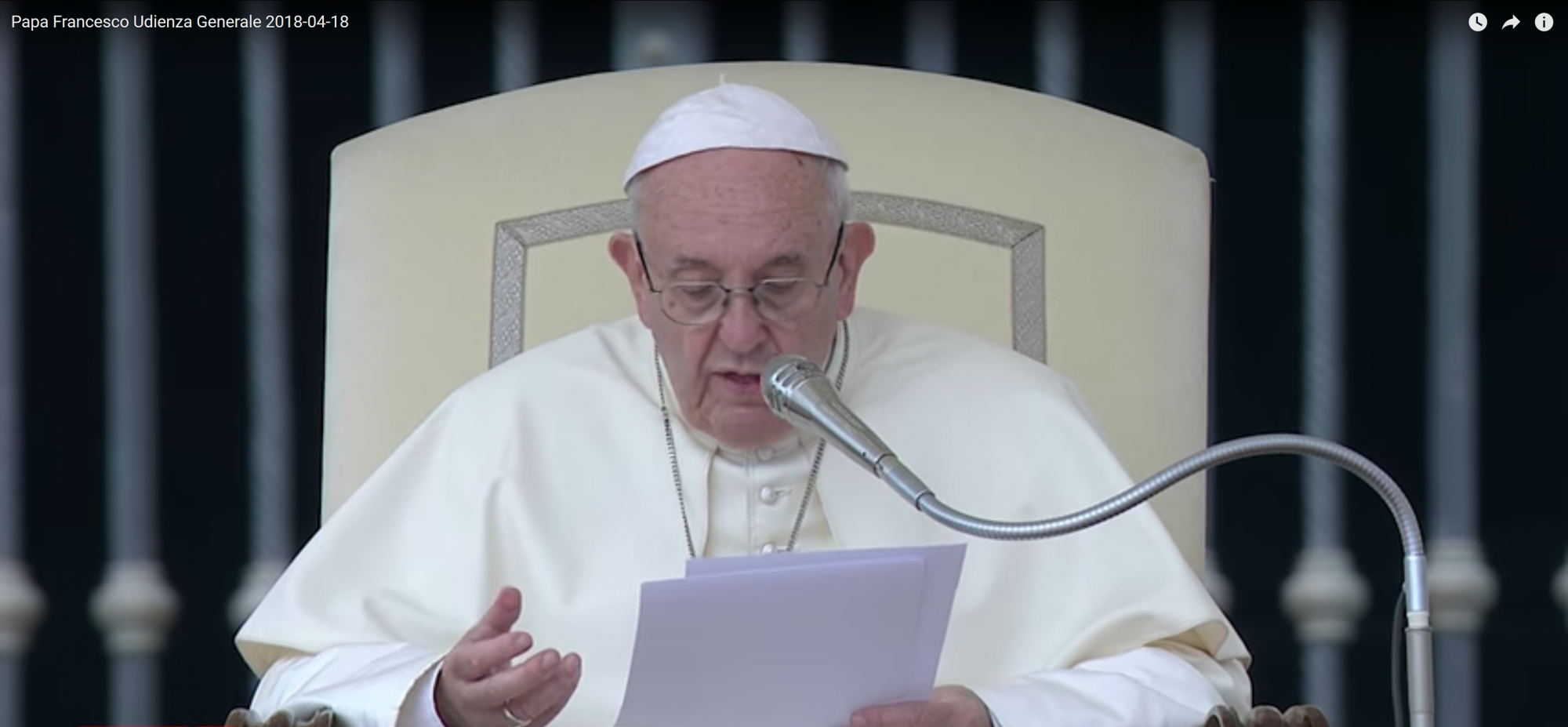 Paus Franciscus tijdens zijn catechese op de algemene audiëntie van woensdag 18 april 2018