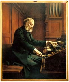 César Franck aan het Cavaillé-Coll-orgel in de Sint-Clotilde-kerk in Parijs - foto van een schilderij uit 1885 van Jeanne Rongier 