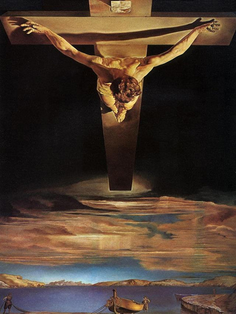 De Gekruisigde roept volgens Maurice Bellet de gelovige op verder te gaan dan wie ook, waardoor ware menselijkheid mogelijk wordt (schilderij: Salvator Dalí, De Christus van de heilige Johannes van het Kruis, 1951) 