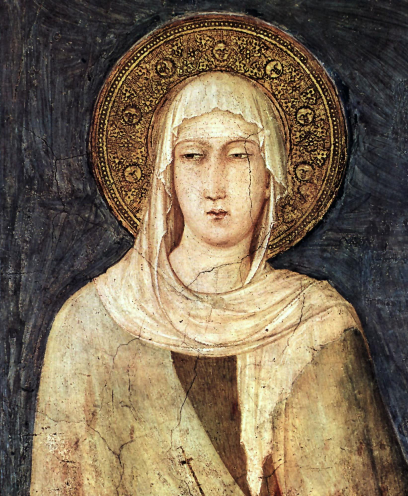 Fresco van Clara van Assisi door Simone Martini in een kapel in Assisi (14de eeuw).