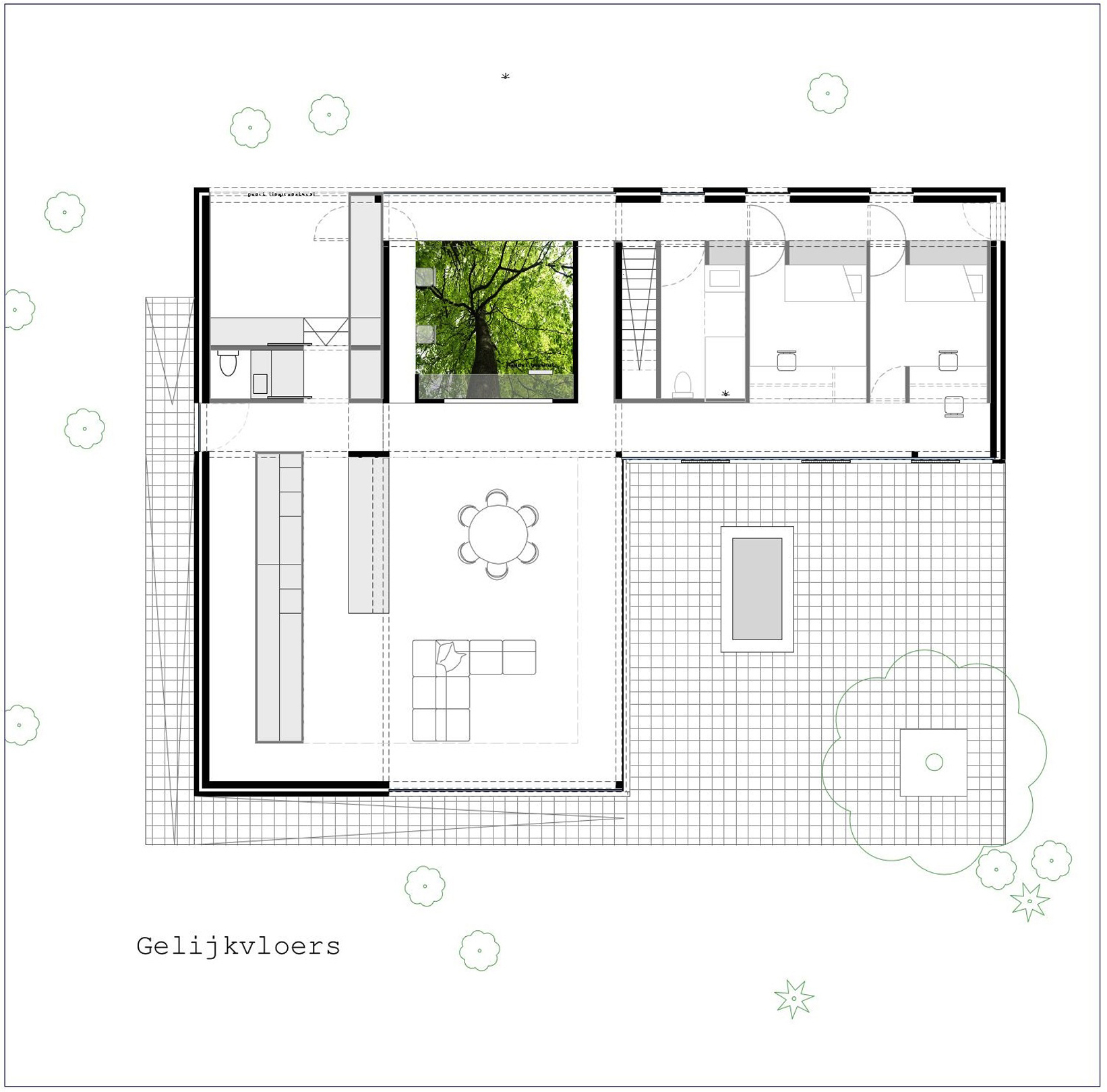 'Tree house': een woning die wordt gebouwd rond een centrale lege ruimte.