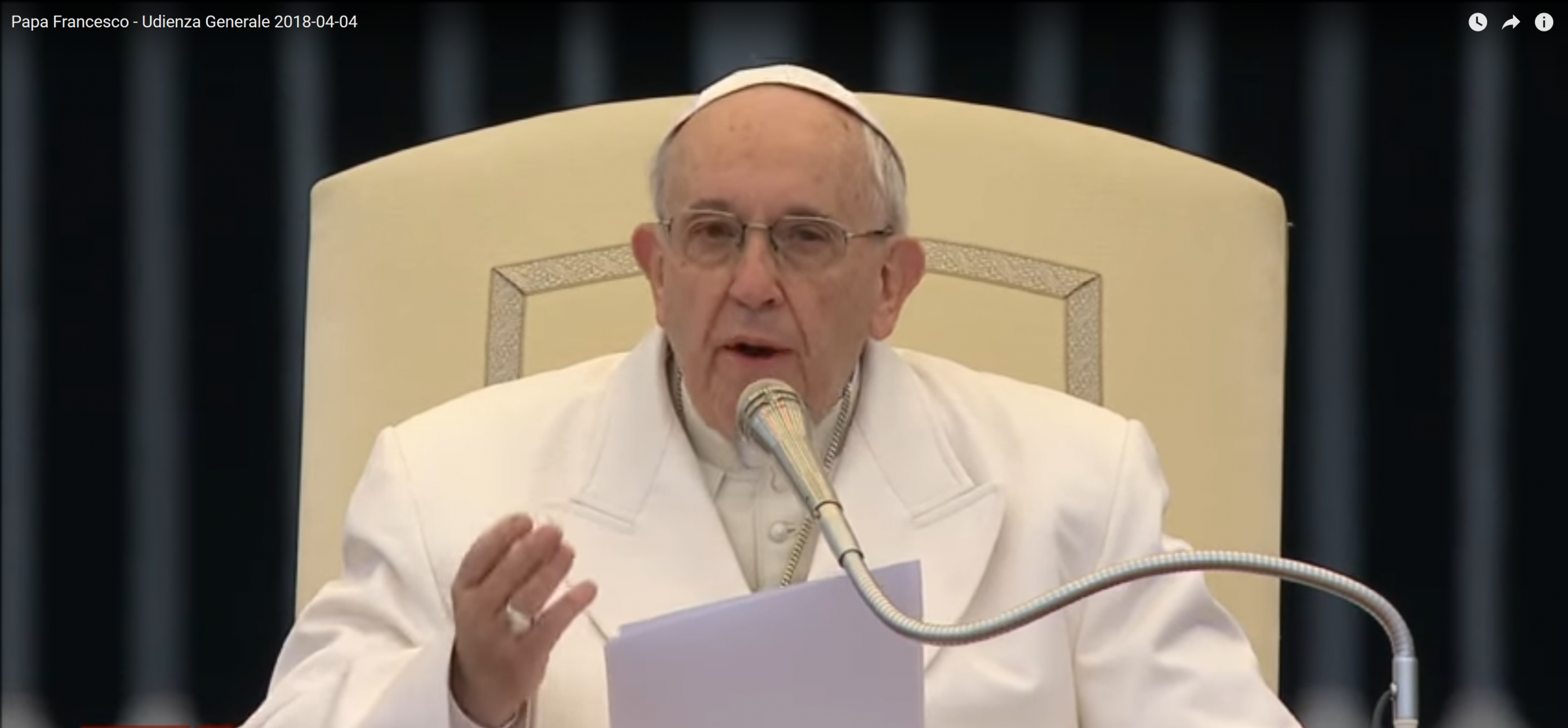 Paus Franciscus tijdens zijn catechese op de algemene audiëntie van woensdag 4 april 2018