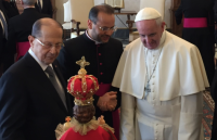 De Libanese president Michel Aoun tijdens zijn audiëntie bij paus Franciscus in 2017