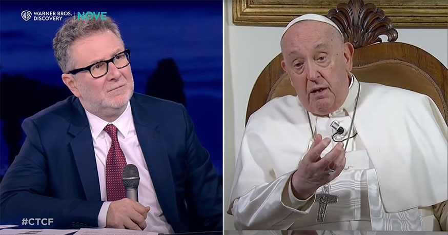 Paus Franciscus geïnterviewd in het programma Che Tempo Che Fa op de Italiaanse zender Nove