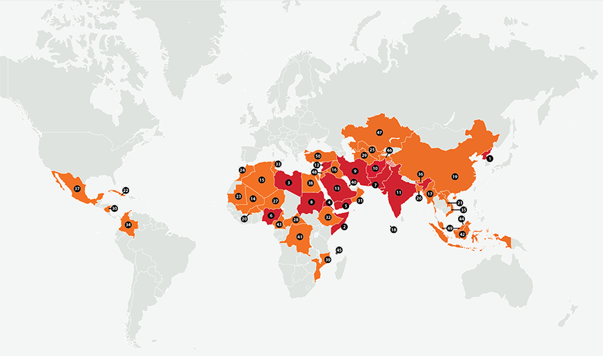 Landen waar christenen het meeste onder vervolging te lijden hebben zijn Noord-Korea, Somalië, Libië, Eritrea, Jemen, Nigeria, Pakistan, Soedan, Iran en Afghanistan