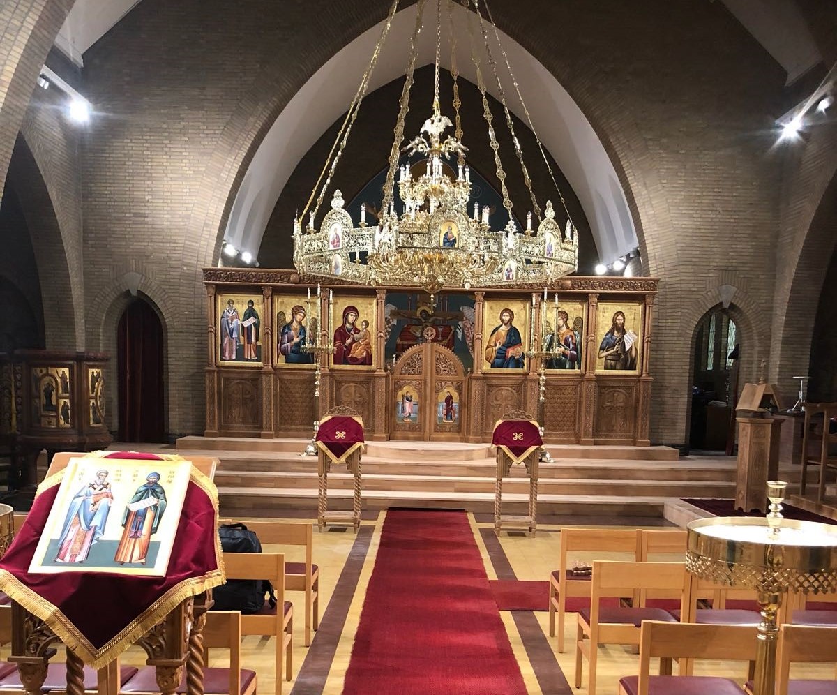 De orthodoxe kerk van de Heiligen Konstantijn en Helena, de voormalige Sint-Godelievekerk, in Oostende