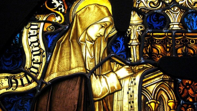 Hildegard von Bingen, tijdens het componeren van nieuwe muziek