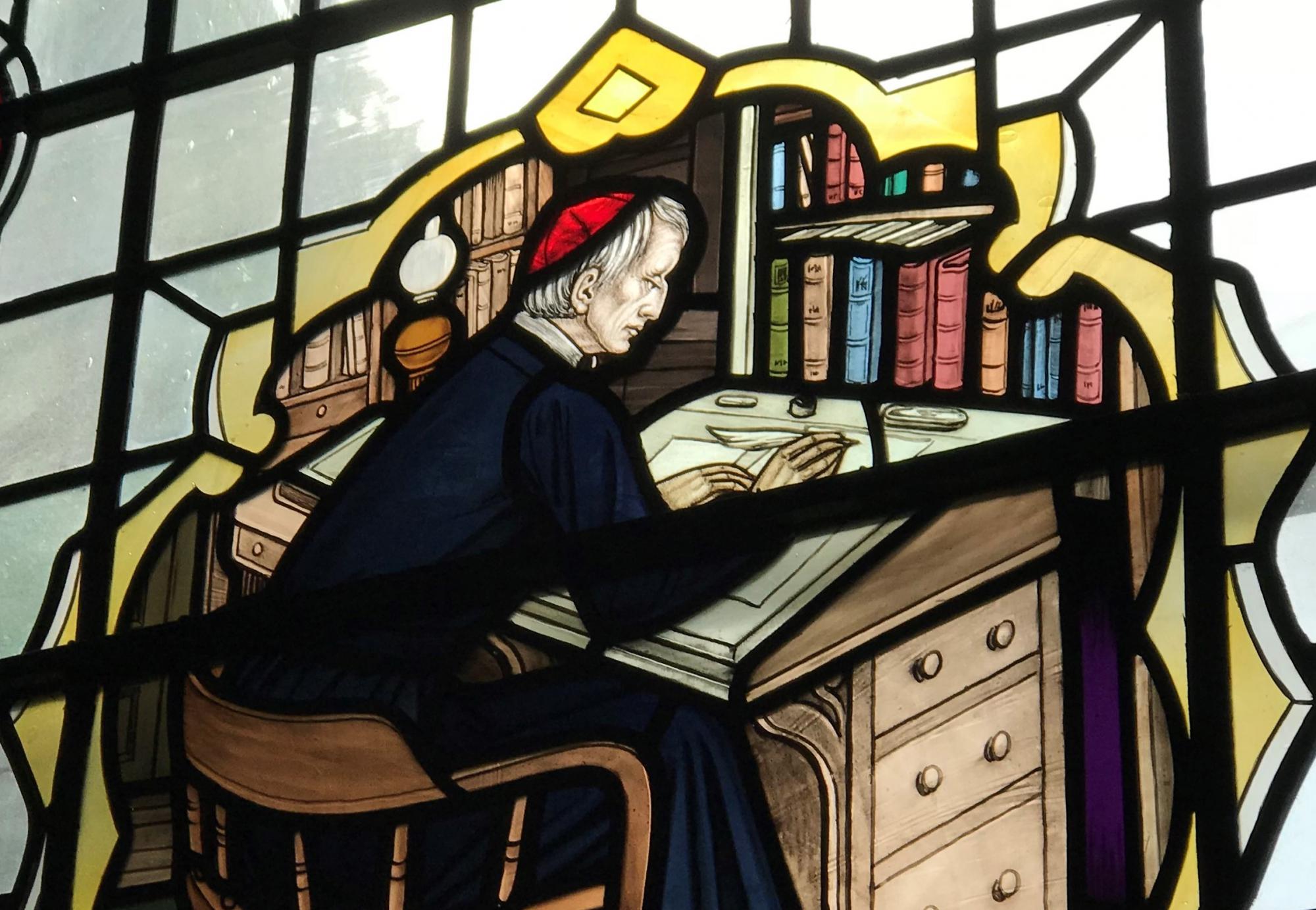 Glasraam van John Henry Newman in de katholieke Sint-Jozefskerk van Leeds