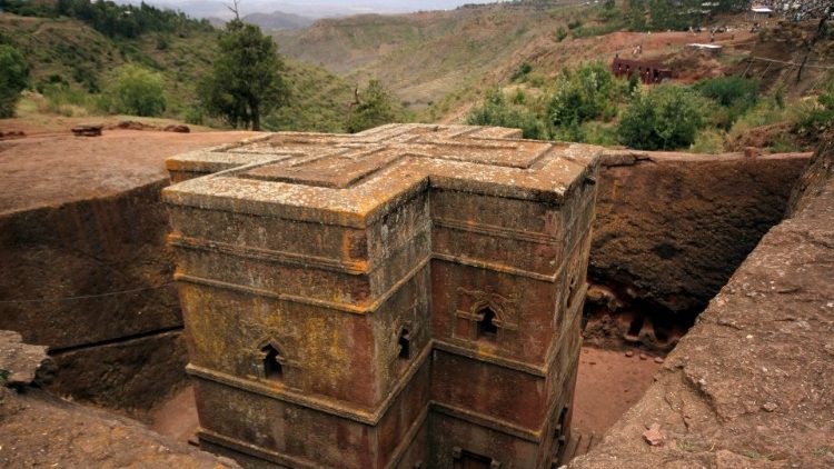 Een van de elf rotskerken van Lalibela in Ethiopië 