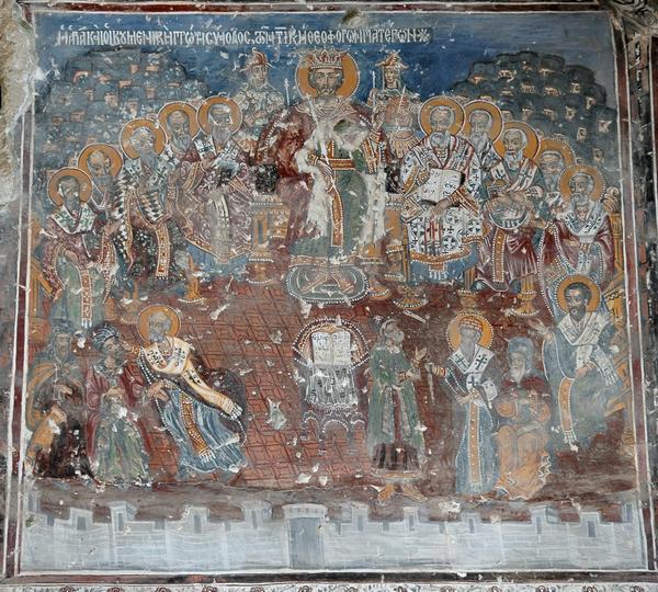 Fresco van het Concilie van Nicea, uit het Sümelaklooster (Turkije)