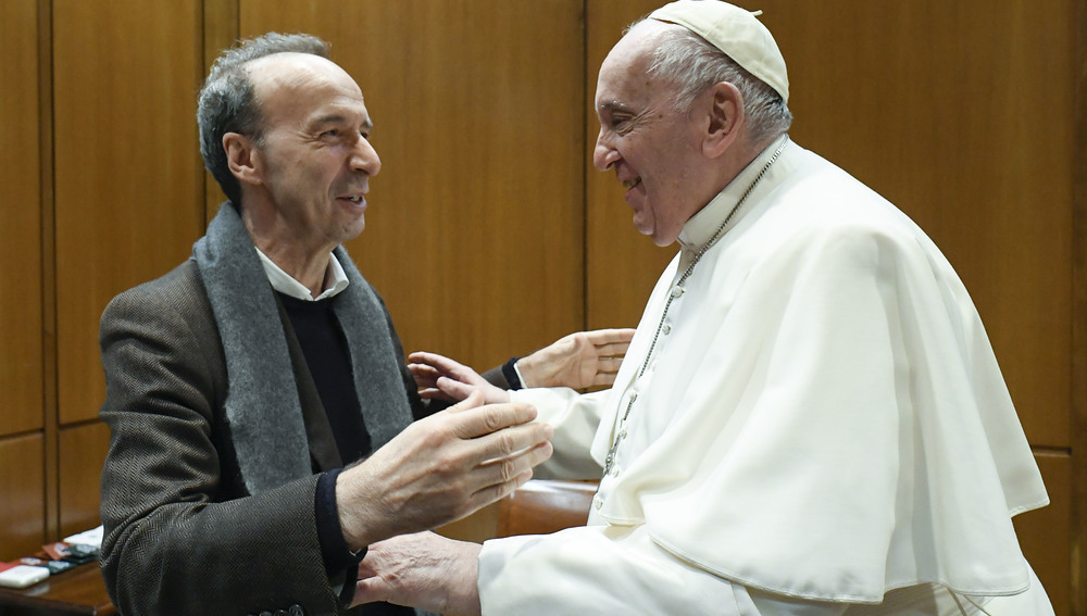 Roberto Benigni bij paus Franciscus