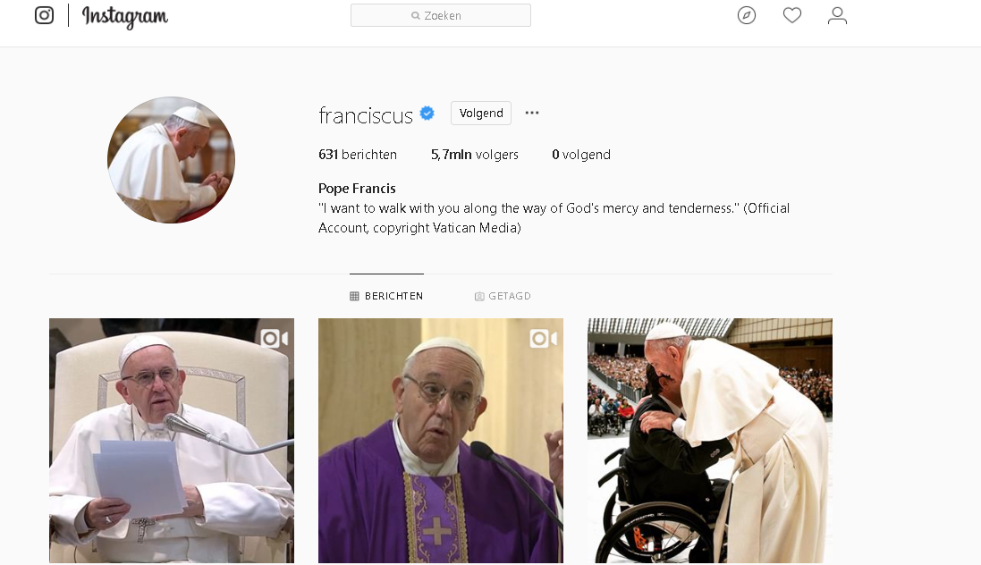 Paus Franciscus op Instagram