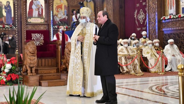 De Egyptische president te gast bij de Koptische patriarch Tawadros