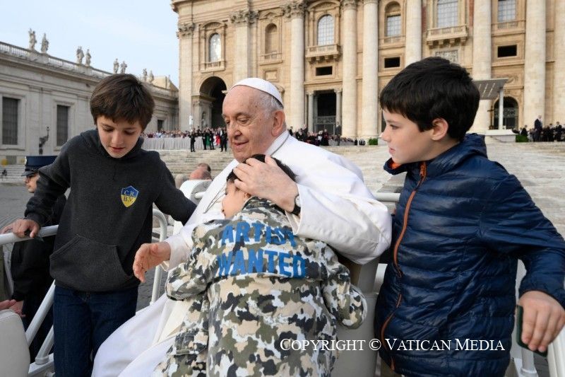 Paus Franciscus tijdens de audiëntie van vanmorgen