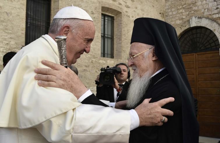 Paus Franciscus met de oecumenische patriarch Bartholomeus