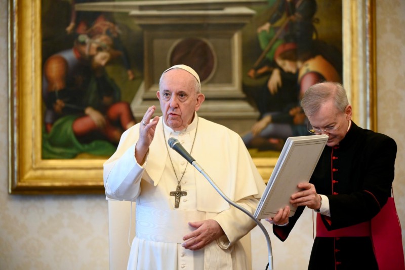 Paus Franciscus tijdens de audiëntie van woensdag