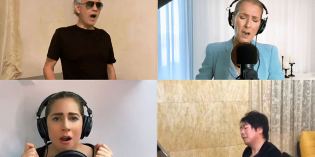 Céline Dion, Andrea Bocelli, Lady Gaga en John Legend