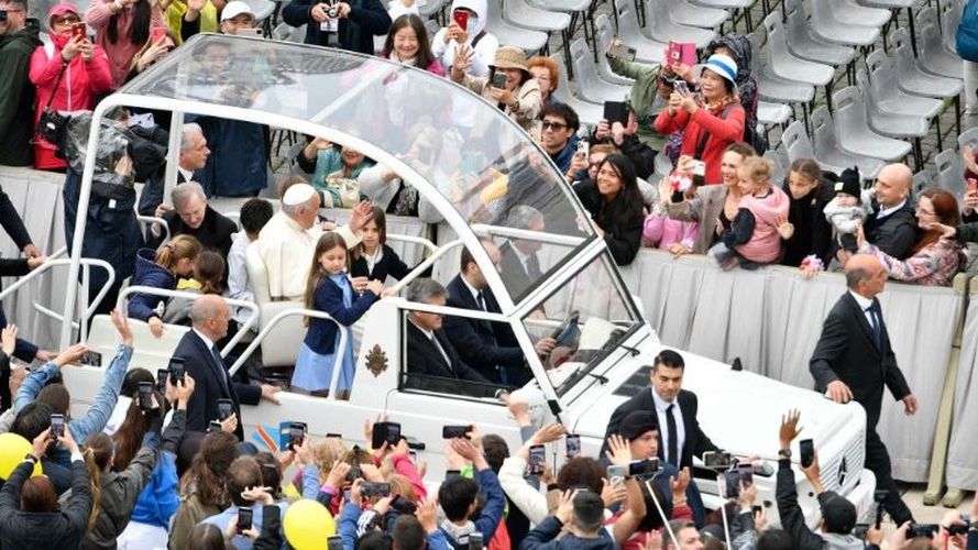 Paus Franciscus tijdens de audiëntie van vanmorgen