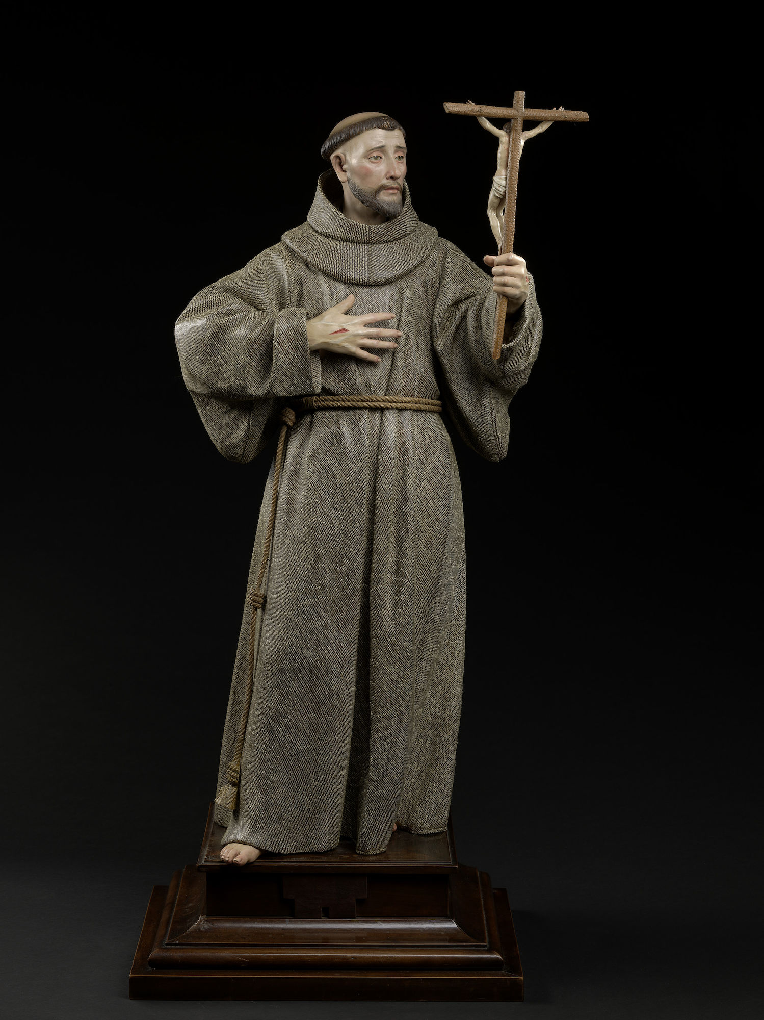 Pedro de Mena, Saint Frances of Assisi Polychrome wood and glass, (with plinth) 86 x 38 x 32 cm (MNHA exhibition 2017-D005/001)