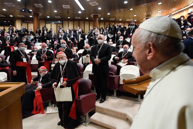 Paus Franciscus tijdens zijn toespraak gisteren