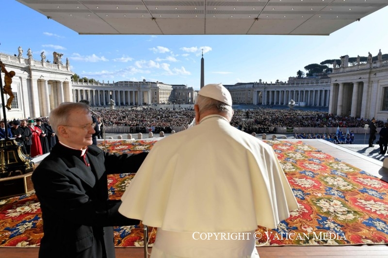 Paus Franciscus tijdens de audiëntie vanmorgen